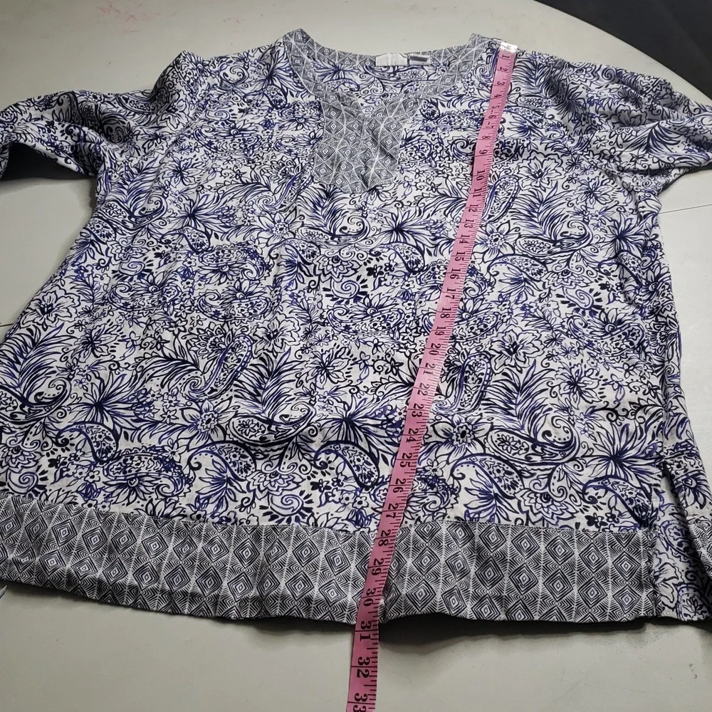 Sigrid Olsen Women 100% Linen Floral Boho 3/4 Sleeves Tunic Top Size 1X Coastal - Picture 9 of 14